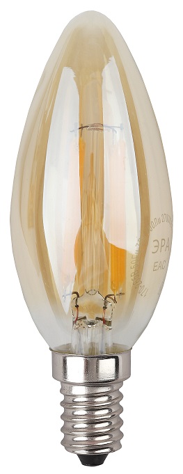 Лампа светодиодная Эра F-LED B35-5W-827-E14 gold (филамент, свеча золот., 5Вт, тепл, E14)