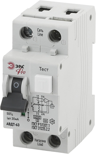 АВДТ 63 (А) C16 30mA 6кА 1P+N - NO-901-82 Автоматический выключатель дифференциального тока ЭРА Pro