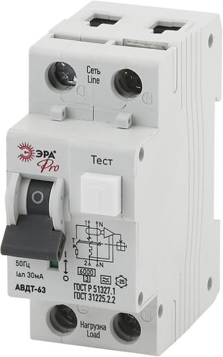 АВДТ 63 (А) C25 30mA 6кА 1P+N - NO-901-83 Автоматический выключатель дифференциального тока ЭРА Pro