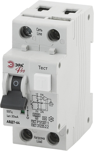 АВДТ 64 (А) C16 30mA 6кА 1P+N - NO-901-84 Автоматический выключатель дифференциального тока ЭРА Pro