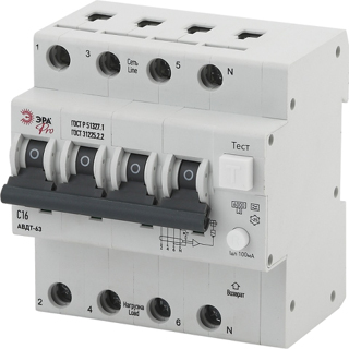 АВДТ 63 (А) C16 100mA 6кА 3P+N - NO-902-00 Автоматический выключатель дифференциального тока ЭРА Pro