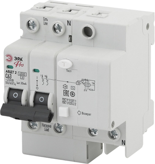 АВДТ2 (AC) C63 30mA 6кА 1P+N - NO-902-141 Автоматический выключатель дифференциального тока ЭРА Pro