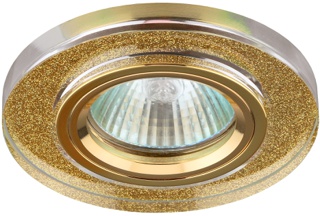 Светильник DK7 GD/SHGD  ЭРА декор стекло круглое MR16,12V/220V, 50W, GU5,3 серебряный блеск золото