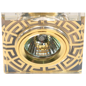 Светильник DK27 GD/WH  ЭРА декор стекло квадрат с рис антик MR16,12V/220V, 50W, золото/прозрачный