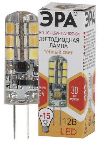 Лампы СВЕТОДИОДНЫЕ СТАНДАРТ LED JC-1,5W-12V-827-G4  ЭРА (диод, капсула, 1,5Вт, тепл, G4)