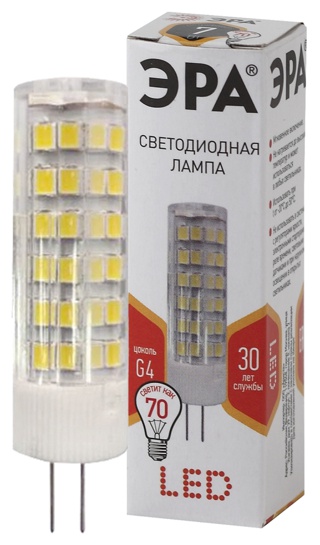 Лампы СВЕТОДИОДНЫЕ СТАНДАРТ LED JC-7W-220V-CER-827-G4  ЭРА (диод, капсула, 7Вт, тепл, G4)