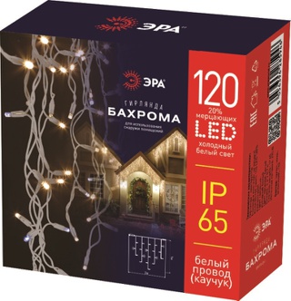 Светодиодная новогодняя гирлянда ЭРА ERAPS-BK2 бахрома 2x1 м холодный белый свет 120 LED