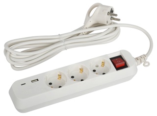 Удлинитель электрический ЭРА UB-3es-3m-USB c заземлением с выключателем 3 розетки + 1xUSBA+1xUSBC 3м 10А