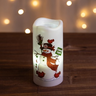 ЭРА EGNDS-SN Новогодний декоративный светильник Свеча-проектор Снеговик, теплый свет, 4 LED, 3*ААA, 15 см