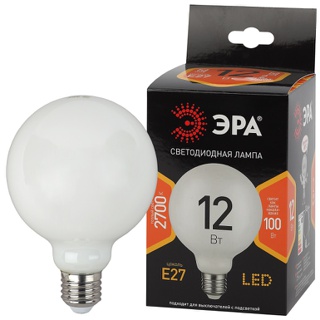 Лампы СВЕТОДИОДНЫЕ F-LED G95-12w-827-E27 OPAL ЭРА (филамент, шар опал, 12Вт, тепл, E27)