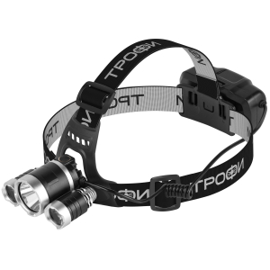 Фонарь налобный светодиодный Трофи GA-106 аккумуляторный 4 режима трехламповый High Power Headla